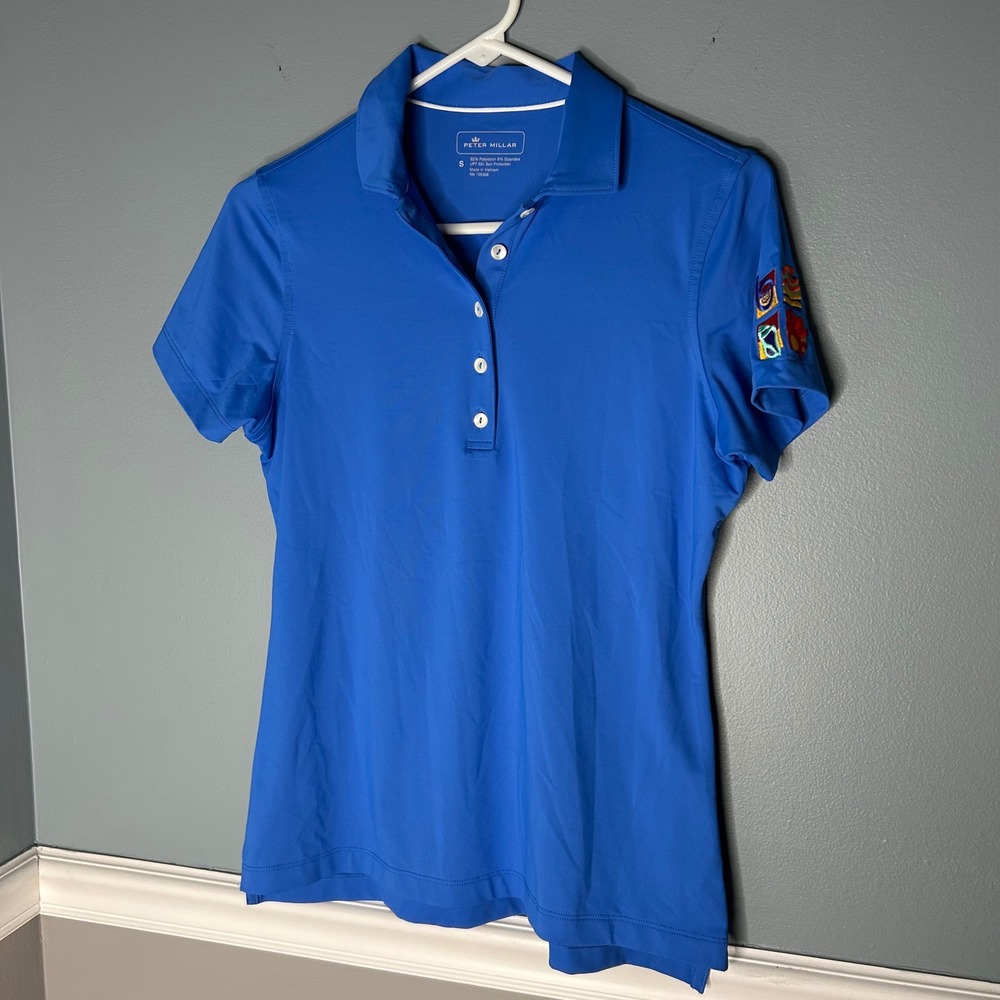 Peter Millar Womens Blue Short Sleeve Golf Polo Shirt Size S UPF‎ 50+
